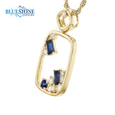 14 Karat Yellow Gold Hollow Rounded Rectangle Pendant with Two Baguett